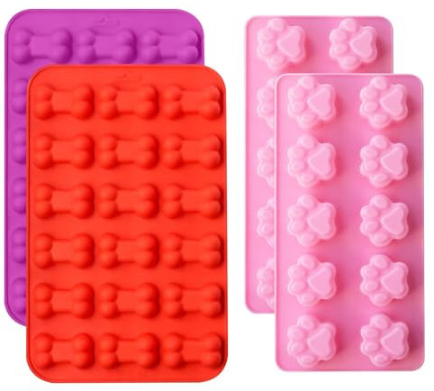 4 Alfombrillas para Hornear + Molde para Galletas de Perro - Silicona Resistente, Libre de BPA - Ideal para DIY de Golosinas Caninas, Chocolate, Galletas, Hielo y Dulces para Mascotas