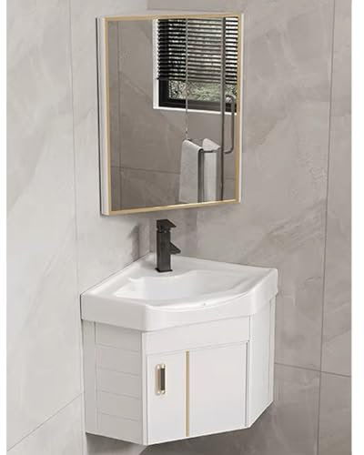 MYUYEE WaschbeckenEckwaschtisch mit Keramikspüle und Spiegelschrank an der Wand montiert Badezimmer-Waschtisch-Set für kleine Räume schwebendes Waschbecken,Weiß - 38 cm