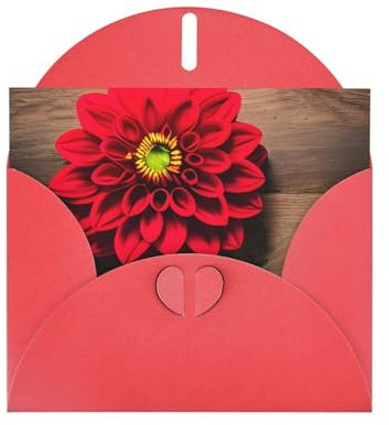 Holzbrett, Retro-Blume, rote Dahlie, Geschenkkarten, Unisex-Geburtstagskarten, Dankeskarten mit Umschlägen