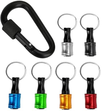 6 Pcs Drill Bit Holder Keychain Set 1/4 Hex Quick Release Extension for Impact Driver Screwdriver Industrial Carabiner Clip Rustproof Aluminum Alloy (Multicolored)