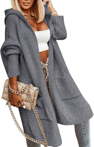 Tongmingyun Cardigan long à capuche pour femme - Cardigan d'hiver en tricot épais - Décontracté - Manteau en tricot ample - Élégant - Veste longue ouverte sur le devant, XXL