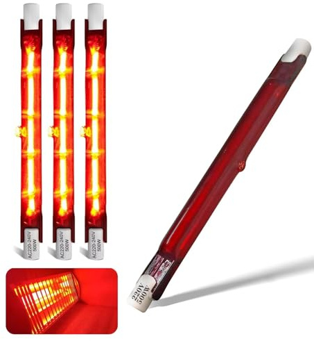 Ampoule Infrarouge 500W, Ampoule Lampe Chauffante R7s 500W 118mm, Lampe Halogène Infrarouge Dimmable, 230V Tubes Quartz Rubis pour Chauffage Heatmaster U3, Tubes de Patio 500LM, 10mm Ø, Paquet de 4