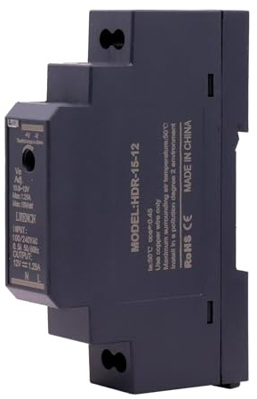 Alimentation à découpage pour rail DIN 12V DC 1,25A 15W, Transformateur Sur Rail Din, Alim 12v, Bloc d’Alimentation/Transformateur avec Entrée 200-240V, Indicateur LED et Protection Surtension