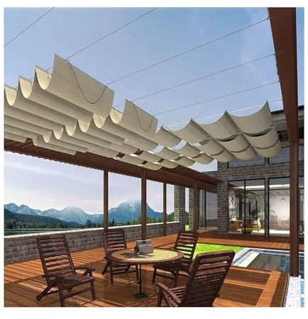 Auvent de pergola rétractable – Voile d'ombrage imperméable, corde antidérapante, auvent réglable, 9 couleurs, multiple (l : 3 m x L : 4 m)
