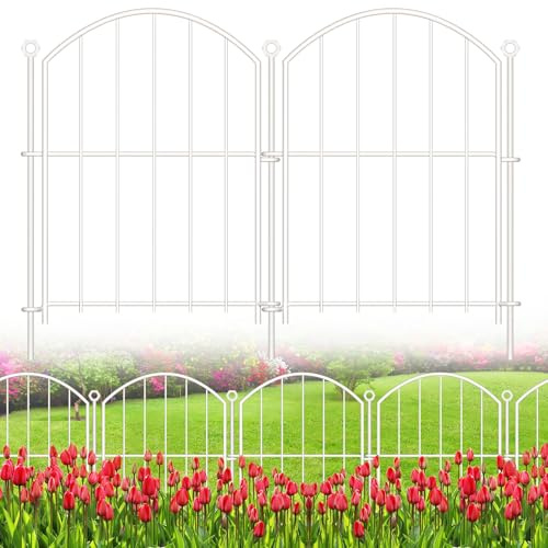 Decorative Garden Fence 17in x10ft, 10 Pack Rustproof Metal No Dig Fence Animal Barrier for Dog, Arched Flower Bed Edging Ornamental Wire Border Panel Fencing for Yard Patio Outdoor Decor White