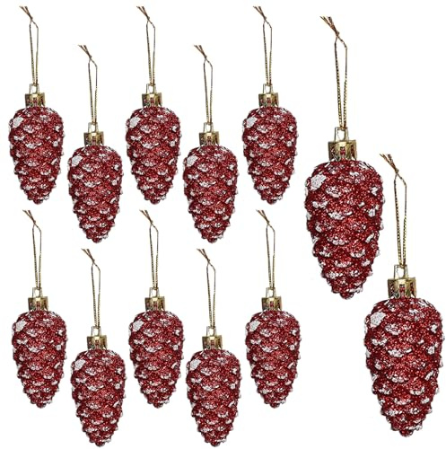 HERZWILD Pigne di Natale per albero di Natale pigne in plastica da appendere in plastica Deco Pin Pin Ciondolo per theTree (rosso A)