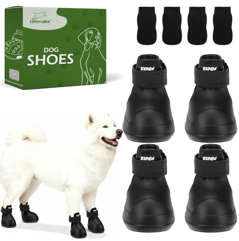 EXPAWLORER Dog Shoes for Small Medium Large Dogs, Waterproof Non-Slip Dog Snow Booties for Winter with Socks, Easy On & Off Pet Boots & Paw Protectors, Easy-Clean for Beach Outdoor Rain (Black L)