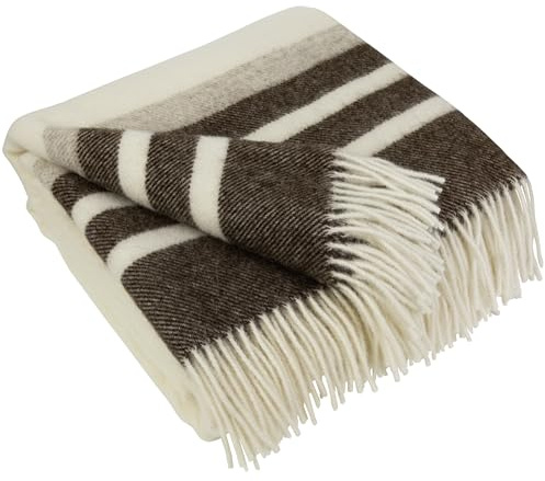 LYHome Lammwolldecke 100% Schurwolle, Warm Kuscheldecke 140 x 200 cm | Winterdecke, Couchdecke, Sofadecke, Tagesdecke , Winter Decke Sofa, Warme Decken Couch | Weiß mit Streifen