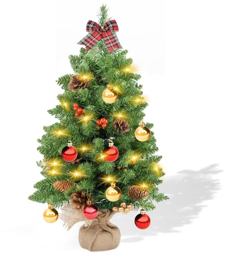 60cm Mini Weihnachtsbaum Mit LED Beleuchtung, Künstlicher Weihnachtsbaum Mit Dichtem Nadelbehang, Ideal Für Tisch, Büro Und Wohnungsdeko – Mit Sterne-Lichteffekt