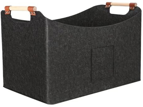 Riven Filz Brennholz Korb große Lagerung Bin faltbar 96L dunkelgrau 60x40x40cm Log Holder mit Fronttasche und Griffe
