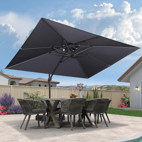 PURPLE LEAF Sombrilla Terraza 3 x 4 m Rectangular, Sombrillas Jardin Grandes de Aluminio, Resistente a la Intemperie, Techo Doble con Protección UV 50+, Rotación 360° y 6 Ajustes de Inclinación, Gris