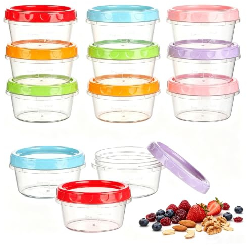 VINATO 12Pcs Contenitori Piccoli per Alimenti, 200ml Contenitori per Congelatore Contenitore Plastica con Coperchio Impilabili Barattolini Plastica Contenitore Ermetico per Freezer