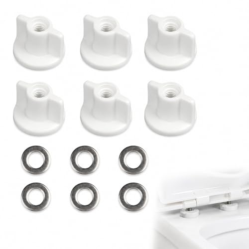 Livawnd 6 Pack Universal Toilet Seat Bottom Fixings Kit, Plastic Wing Nuts & Metal Washers, M6 Replacement Hinge Fittings for Bottom Fix Installation