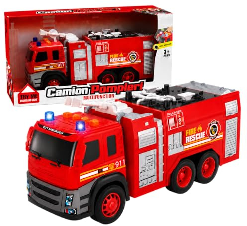 Camion Pompieri Luci e Suoni Camion Pompieri Giocattolo Grande per Bambini con Movimento a Frizione Luci Lampeggianti & Sirene Veicolo Giocattolo di Emergenza (A)
