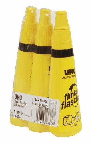 UHU Alleskleber Flinke Flasche, Bewährter und glasklarer Universalkleber in einer handlichen Flasche, 3 x 90 g
