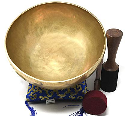 10 Large Master Healing Hand hammered Tibetan Singing Bowl ~ Great for Meditation, Yoga, Sound Bath, Mindfulness, Relaxation ~ Cushion, Wooden Mallet & Drumstick Included