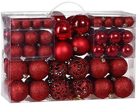 Lot de 100 Boules de Noël en Plastique Robuste Décoration de Noël intérieur extérieur Décoration pour Sapin Rouge