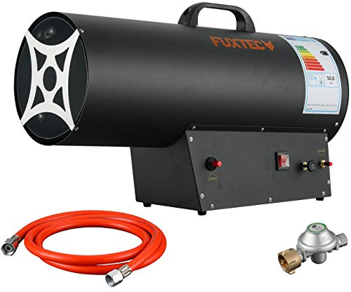 FUXTEC gasvärmare fläkt GH51 - justerbar 50kW termostatgasvärmare 650 m³/h luftflöde värmefläkt tryckreducerare & överhettningsskydd