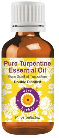 Deve Herbes Turpentine Essential Oil (Pinus palustris)-Gum Spirit of Turpentine Pure Non-Sticky Non-Greasy Lightweight Men & Women All Skin Types Double Steam Distilled 100ml Colorless
