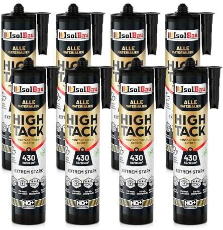 Isolbau Montage-Kleber Extra Stark High Tack - 8 x 530 g - Alleskleber für Innen- & Außenbereich - Baukleber Hybrid MS Polymer - Extrem Stark - 430 kg / 10 cm² - Weiß
