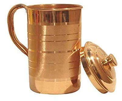 TreegoArt Kupfer Wasserkrug, 2 Liter, auslaufsicher, Modern, mit Deckel