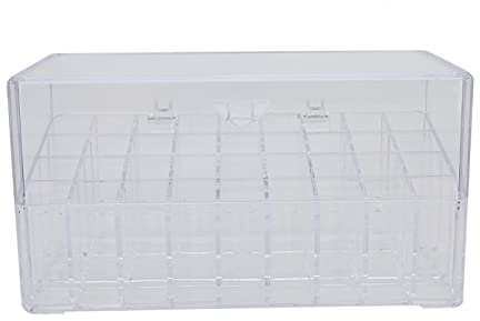 36 Grid Acrylic Lipstick Organizer, Makeup Nail Polish Holder With lid, Dust-Proof Cosmetic Display Rack Cases for Lipstick Lipgloss Tattoo Ink, Clear Essential Oil Shelf Stand for Vanity Desk