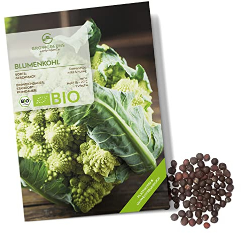 BIO Blumenkohl Samen (Romanesco, 50 Korn) - Blumenkohl Saatgut aus biologischem Anbau ideal für die Anzucht im Garten, Balkon oder Terrasse