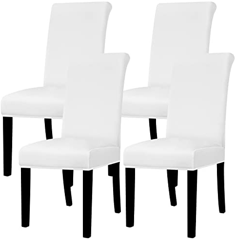 Lellen Dining Chair Covers Set of 4, Stretch Chair Covers Dining Chair Slipcovers Removable Washable Reusable Home & Kitchen Decor Protector Dining Room Chair Covers,White