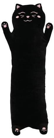 KUNSTIFY Seitenschläferkissen Katze Kuscheltier für Kinder, Schwangere und als Geschenkidee (150cm Schwarz)