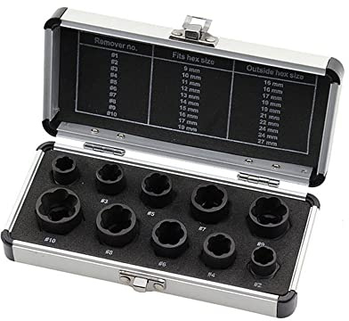 LSLANSOON Lot de 10 extracteurs de boulons et écrous à percussion avec étui de rangement en aluminium pour enlever les boulons endommagés rouillés et rouillés