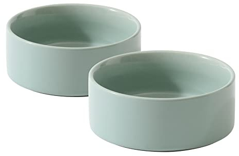 Havniva Ceramic Set of 2 Cat Bowls, Food and Water Bowls for Cats, Kitty, 2pcs Cat Dishes, Pet Feeder(5.1inch, 2 x Light Green Bowls)