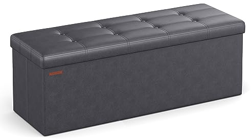 SONGMICS MAZIE Collection - Storage Ottoman Bench, 110 cm Folding Foot Rest Stool, End of Bed Bench, Easy Assembly, for Living Room, Bedroom, Entryway, Slate Grey LSF070G20