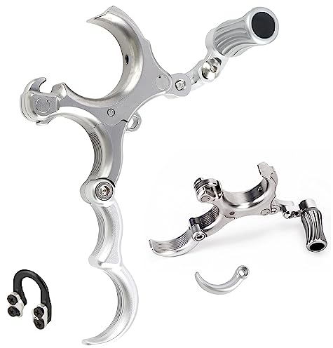 HNZMDY Bogenschießen Compound Bogen Release Aid Trigger und Metall D-Schleife 3 oder 4 Finger Griff Einstellbar Daumen Spannhilfen Bogen Auslösehilfe (Silber, M)