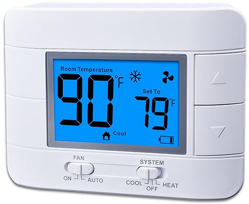 Non Programmable Thermostat for Home - Single Stage 1H/1C, with Room Temperature & Humidity Display and Large Blue LCD