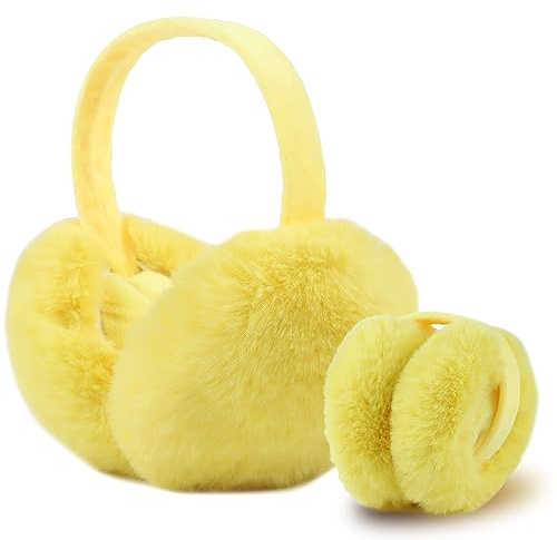 XIAOHAWANG Fashionabla öronvärmare för kvinnor vinter öronskydd flickor fluffig justerbar öronskydd för vuxna barn, GUL, En Storlek