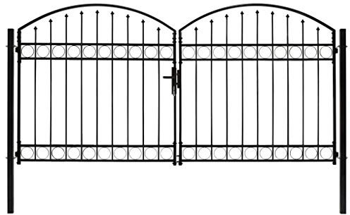 Homgoday Zauntor Doppelflügel Gewölbte Spitze Stahl 300 x 150 cm Schwarz Model143090