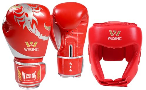 WESING - Set di guanti per arti marziali e boxe, guanti da boxe da 283,5 g, per uomini e donne, per kickboxing, sparring, allenamento (rosso, XL)