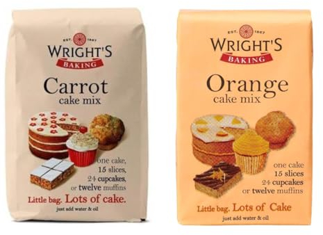 Wright's Baking Cake Mix Selection Pack Carrot & Orange (One of Each 500g Pack) | can be used to bake light & moist cakes, slices, muffins or cupcakes
