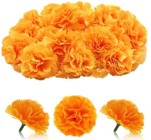 Wekuw 30 Pcs Têtes de Fleurs en Faux œillet, Convient pour Les Fêtes | Artificielles Marguerite Deco, Décoration de la Maison, Mariage Orange