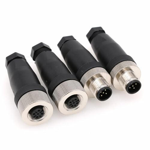 Eonvic 2 uppsättningar M12 5-polig kontakt och uttag, A-kod, cirkulär luftfartskontakt, industriell sensorkontakt, 60 V, 4 A, vattentät, rak, 12 mm