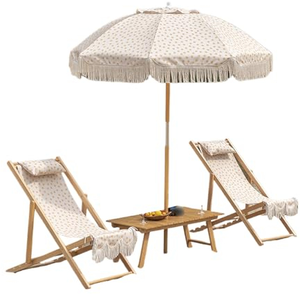 Strandstühle 4er Set Klappbar, Oxford-Stoff, Belastbarkeit und Solidität, Einstellbar, Liegestuhl Holz, für Garten, Strand, Schwimmbad