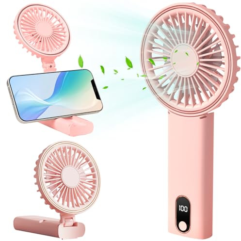 Fanadith Portable Mini Fan, 4 in 1 Phone Holder, USB Rechargeable Personal Hand Fan, Pink