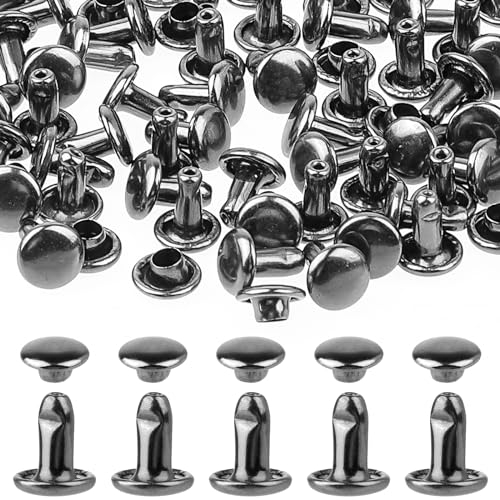 200 Sets Ledernieten 6 mm Doppelkappen Spikes röhrenförmige Metallnieten runde Nieten für Lederarbeiten Kleidung Haustierhalsbänder Stiefel Taschen Gürte Reparatur und Dekoration (schwarz)