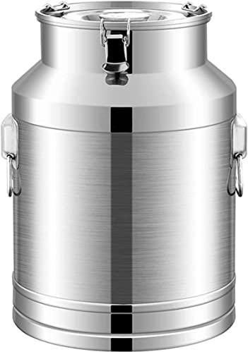 ASumPio 201 Stainless Steel Farm Milk Bucket, Milk Transport Can Tote Jug Milk Churn CanTea Canister with Sealed Lid Heavy Duty for Commercial Kitchen (42L)