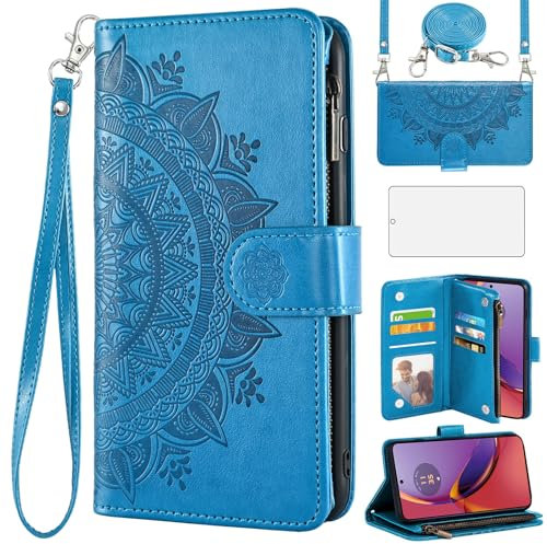 Asuwish Funda para Motorola Moto G84 5G funda con banda y lámina protectora protectora de pantalla tarjetero plegable piel flores monedero soporte G 84 84G XT2347-2 funda teléfono móvil fundas funda