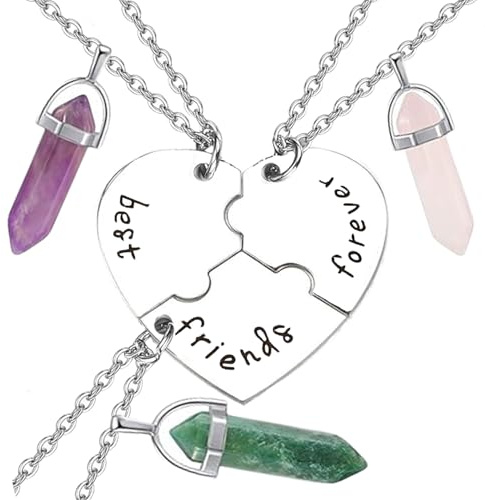 TJUSPIRIT Freundschaftskette für 3/4 Best friends Ketten BFF Partnerketten | für 3/4 Mädchen Damen, best friends forever and ever Herz Puzzle Heilsteine Anhänger Schmuck für Schwestern Freundin
