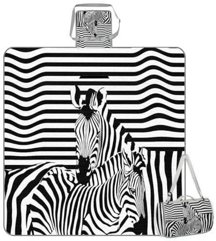 TropicalLife Quadratische Picknickdecke mit Zebra-Tierdruck, wasserdicht, faltbar, für drinnen und draußen, Matte für Camping, Strand, Park, Familientreffen