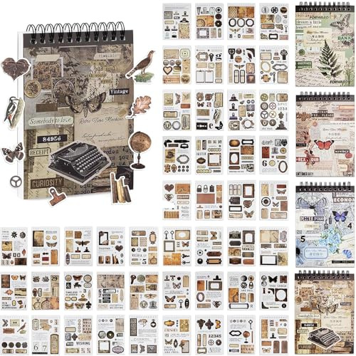 OSLEY Scrapbook Stickers Book, 50 Blatt Washi Ästhetische Vintage Scrapbooking Aufkleber für Fotoalbum，Scrapbooking，Bullet Journal Zubehör，Kalendern,DIY Art Notizbuch