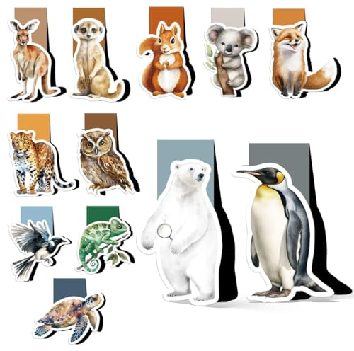 BETESSIN Magnetische Lesezeichen Kinder - 12x Tiere Lesezeichen Kinder Einschulung Geschenk - Schultüte Füllung - Kleine Geschenke für Schüler und Buchliebhaber - Mitgebsel Kindergeburtstag