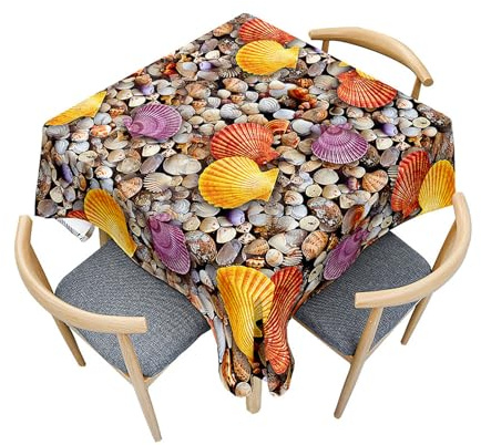 Morbuy Tischdecken Quadratisch, 3D Muscheln Muster Küchentischdecke Abwischbar Lotuseffekt Tischdecke Schmutzabweisend Gartentischdecke Spritzfest Tischtuch (120x120cm,Bunt Muscheln)